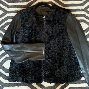 Faux fur jacket with pleather sleeves